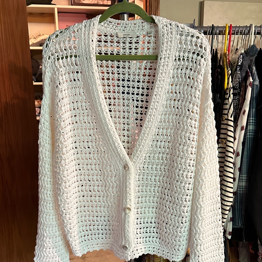 Vince White Crochet Cardigan